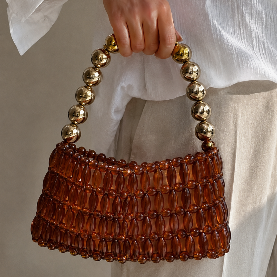 Retro Amber Acrylic Hand Beaded Handbag N6E025