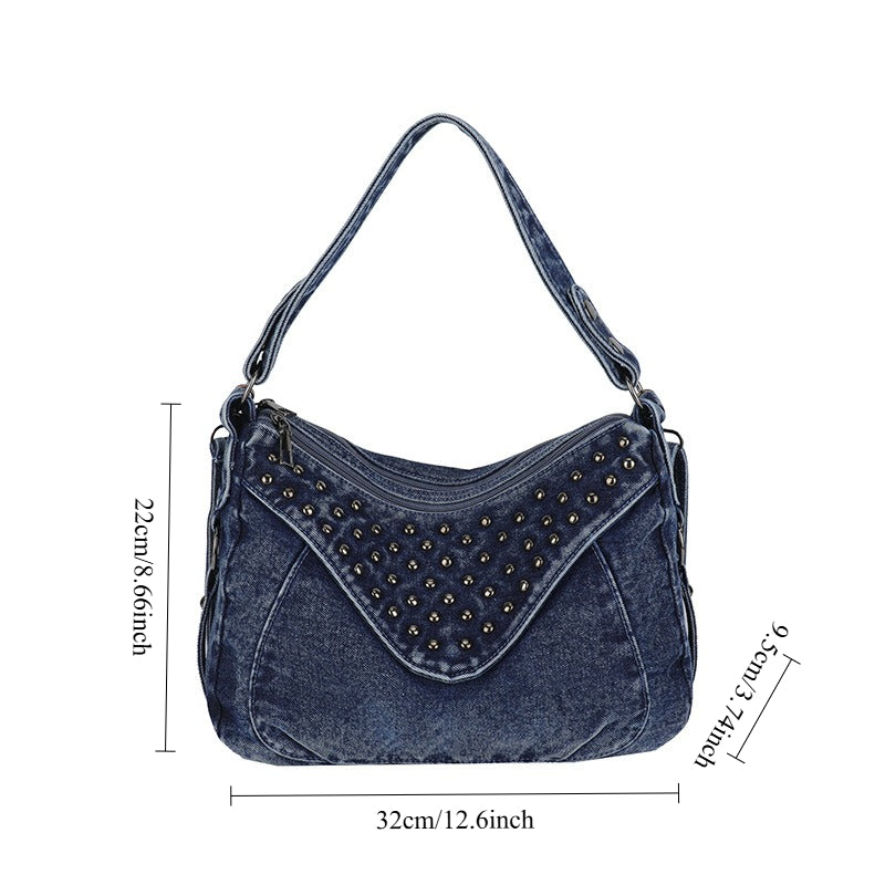Women's Washed Denim Studded Bag N6J212