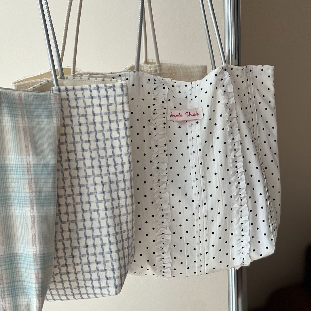Polka Dot Plaid Lace Canvas Shoulder Bag Women N6F180