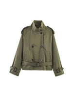 Load image into Gallery viewer, Loose Belted Double-Breasted Stand Collar Coat Women N6H125