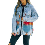 Load image into Gallery viewer, Denim Wool Blend Jacket Women Vintage Distressed Hem N5A114
