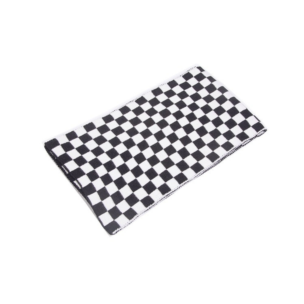 Checkerboard Knit Scarf Women Black Brown N6H250
