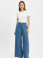 Load image into Gallery viewer, Vintage Draped Wide Leg Denim Pants Women N6B134
