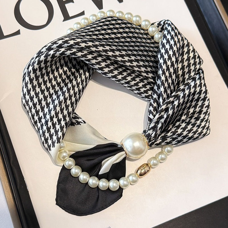 Womens Pearl Magnetic Clasp Floral Skinny Scarf N6K262