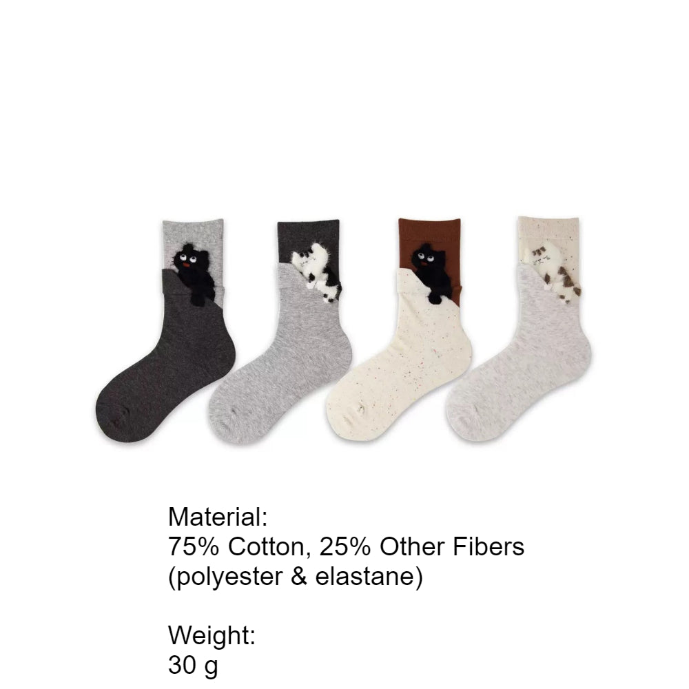 Cartoon Cat Plush Mid-Calf Socks Women Warm N6H002