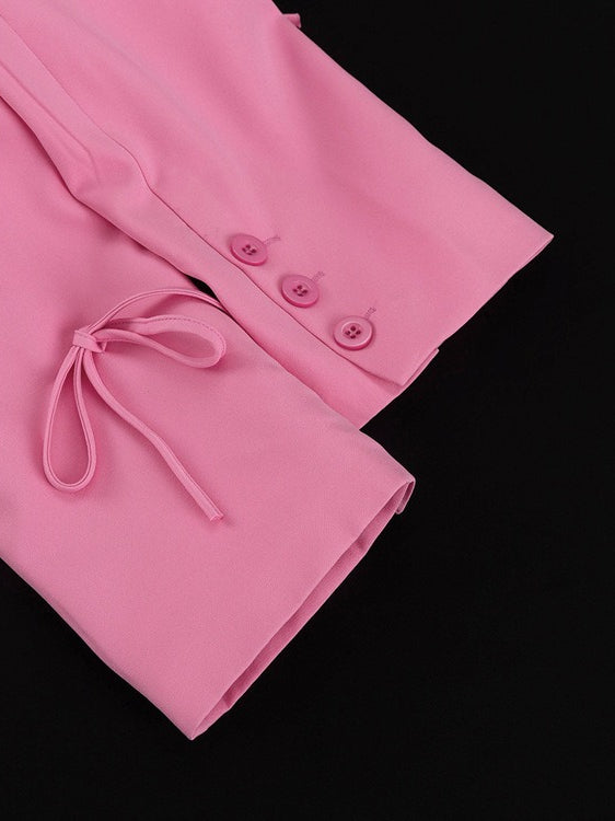 Bow Detail Pink Loose Blazer Women N6C193