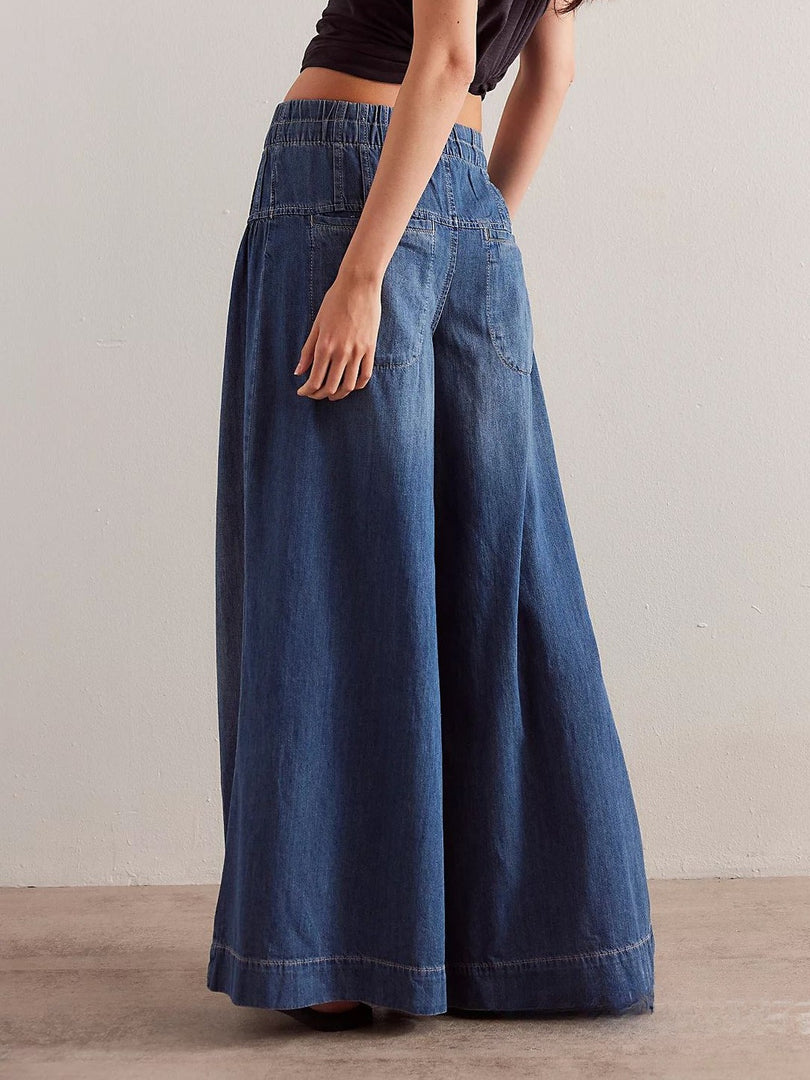Wide Leg Relaxed Tie Waist Denim Pants Women N6C283