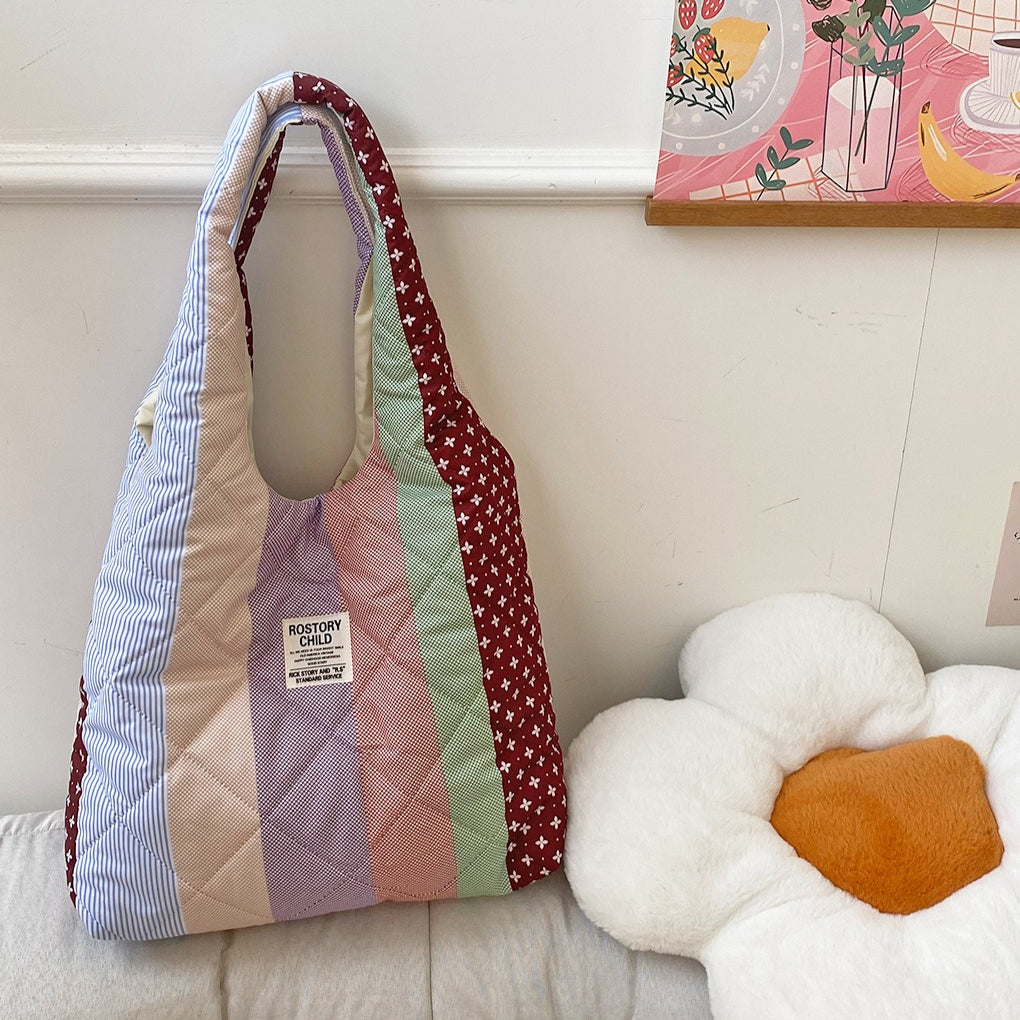 Women's Color-Block Quilted Cotton Tote Bag N6J192