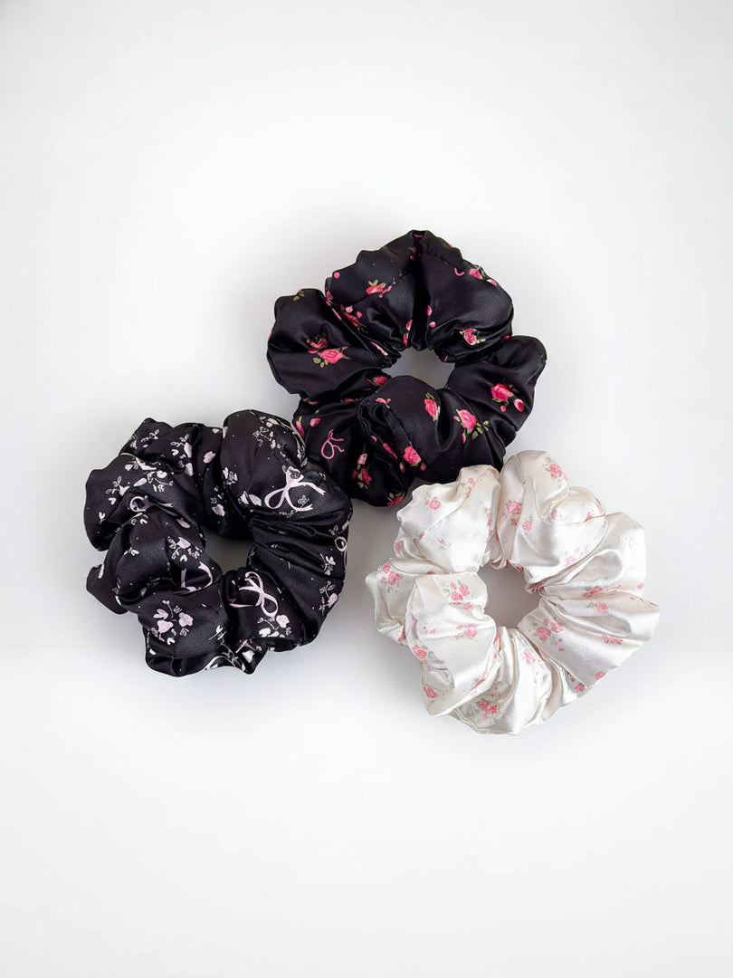Padded Satin Floral Scrunchie Hair Tie N6C018