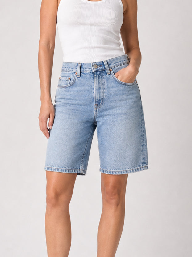 Mid-Rise Denim Shorts Women Office Casual Slim Fit N6F002