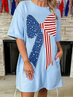 Load image into Gallery viewer, Blue Bow Print Loose Fit Short Dress Women N6C338
