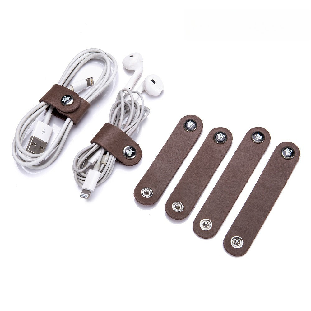 Leather Cable Organizer Pouch Set 4 Pack Cord Wrap N6G010