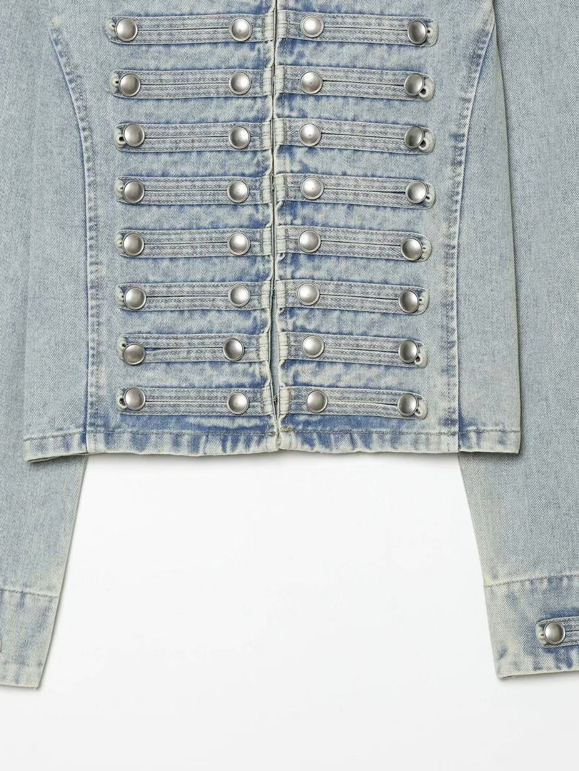 Embroidered Cropped Denim Jacket Slim Fit Women N6F193