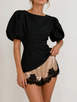 Load image into Gallery viewer, Puff Sleeve Waist Cinching Lace Shorts Set Women N6F260