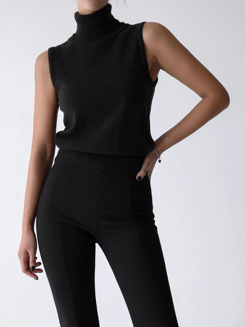 Knit Sleeveless Vest High Neck Tank Top Women Simple N6G132