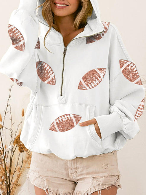 Rugby Sequin Hooded Sweatshirt Women Multiple Colors N5A109