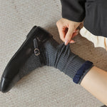 Load image into Gallery viewer, Blue Vintage Floral Stack Socks Women Mid-Calf Cotton N6H017
