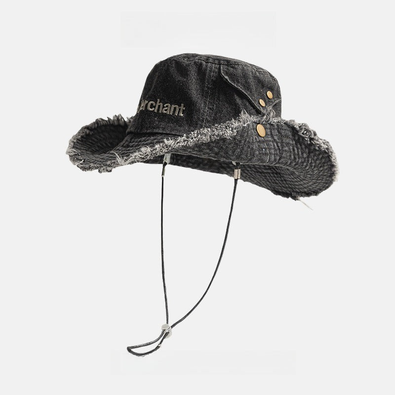 Distressed Fringe Cowboy Bucket Hat Women N6C083