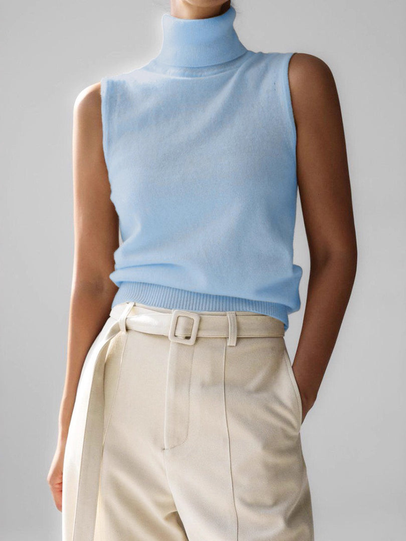 Knit Sleeveless Vest High Neck Tank Top Women Simple N6G132