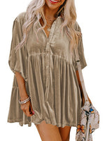 Load image into Gallery viewer, Velvet Single Breasted Mid Length Blouse Women N6B075