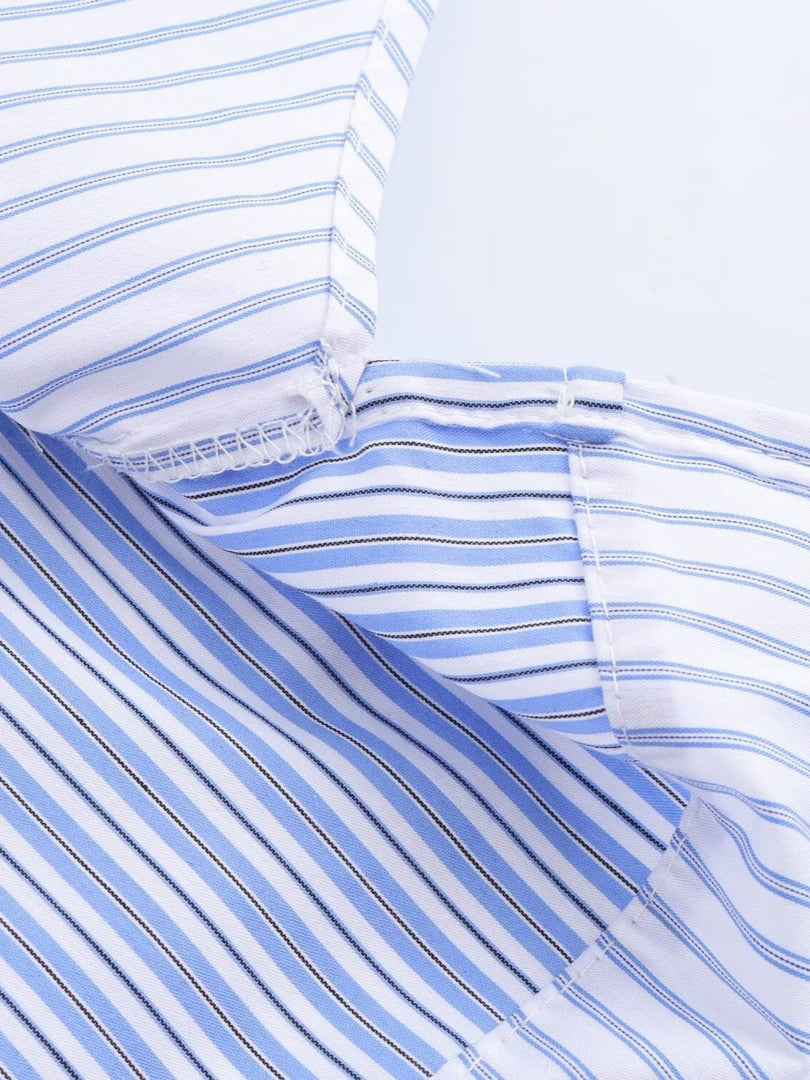 Striped Spliced Shirt Open Front Casual N6C093