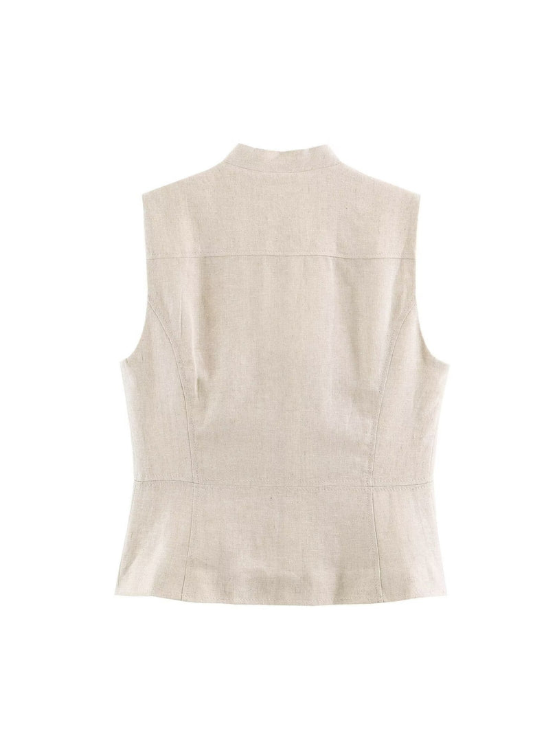 Sleeveless Stand Collar Knot Zip Vest Shorts Set N6F202