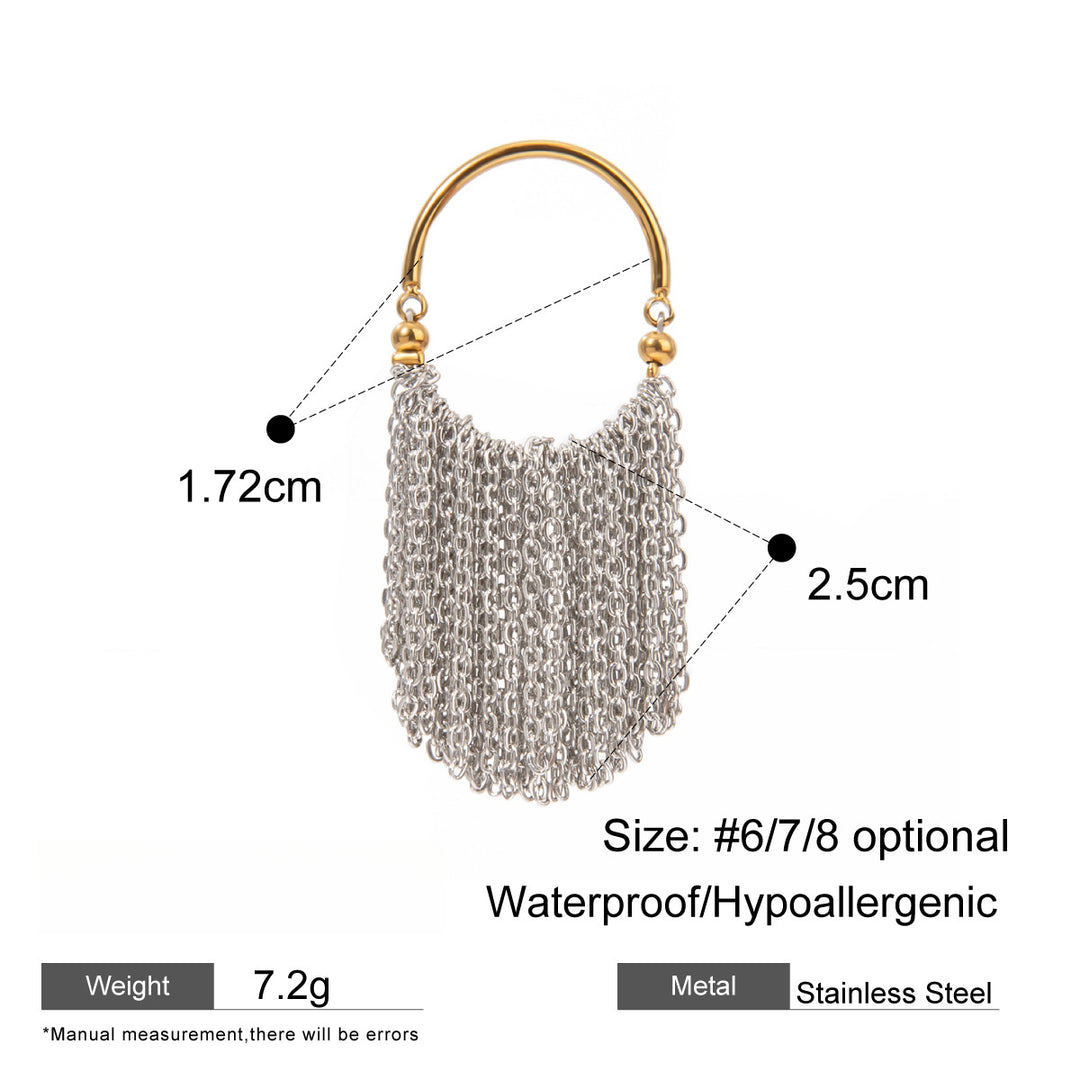 Chain Tassel Ring 18K Gold Two Tone Steel Design S5P061