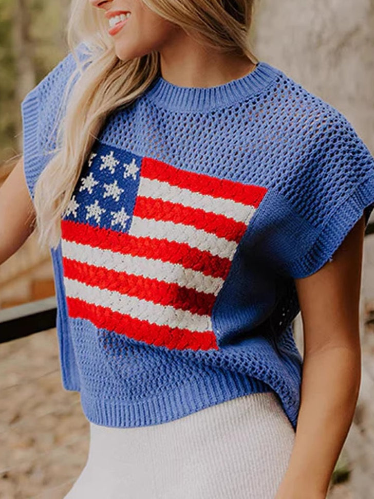 Printed Short Sleeve Pullover Sweater Women N6C325