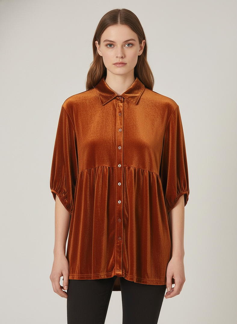 Velvet Single Breasted Mid Length Blouse Women N6B075
