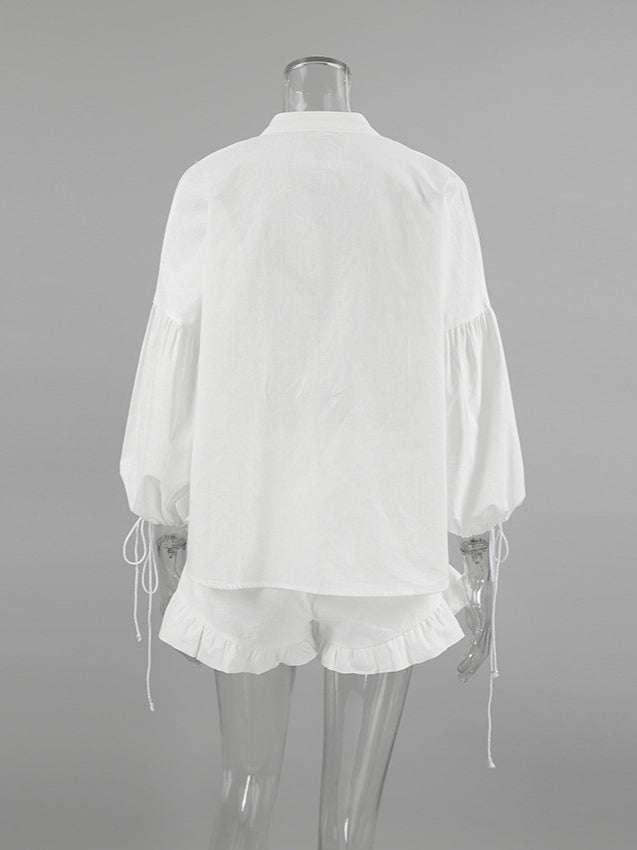 Lantern Sleeve Linen Two-Piece Set Women N6D115