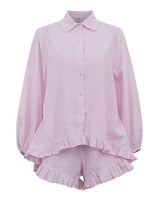 Load image into Gallery viewer, Striped Puff Sleeve Lapel Shirt and Shorts Set Women N6C188