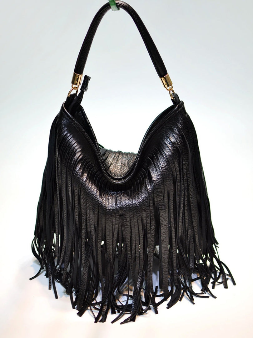 Soft Leather Double-Sided Fringe Tote Bag Women N6C222