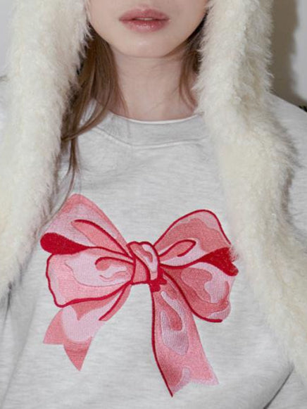 Bow Sweatshirt Long Mid Weight Light Gray N5Z801