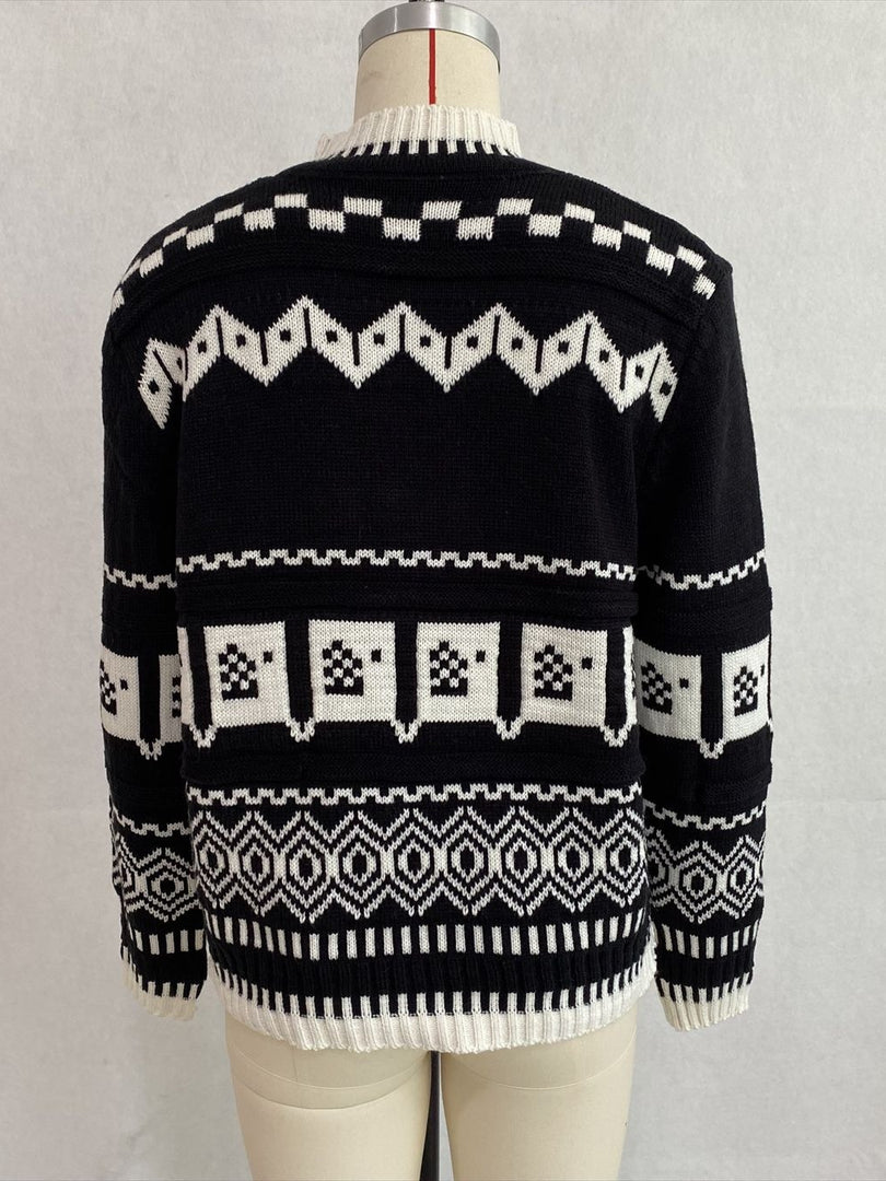 Fair Isle Geometric Jacquard Loose Pullover Sweater N6H285