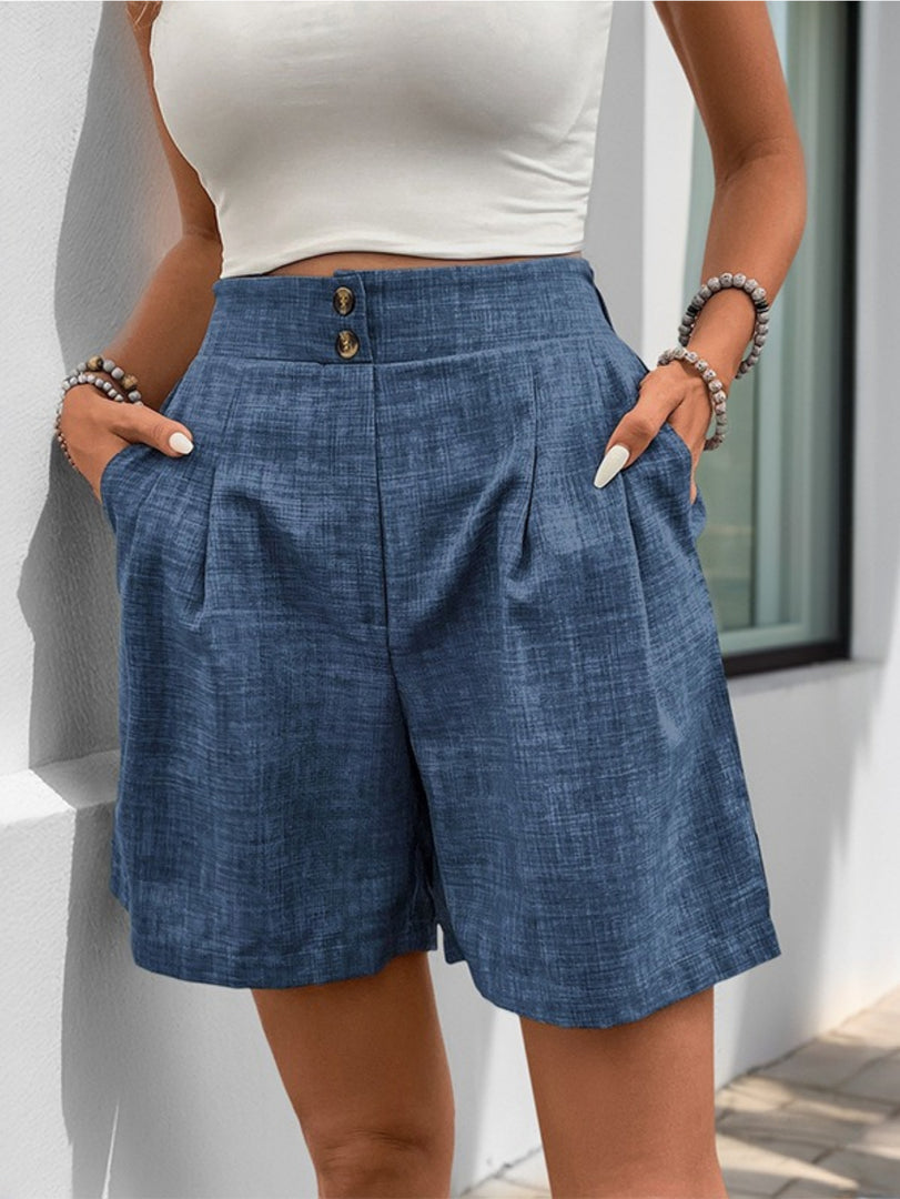 High Waist Straight Leg Button Shorts Women Casual N6F245