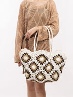 Load image into Gallery viewer, Hand Crochet Color Block Mesh Tote Beach Bag Women N6C302