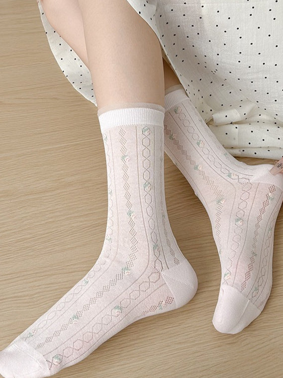 Floral Mesh Mid-Calf Socks Women N6C176