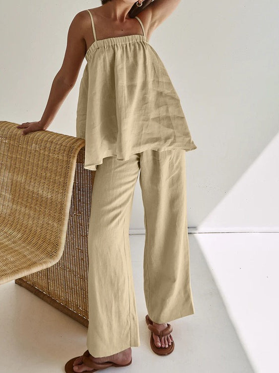 Sexy Ruffle Tank Top and Wide Leg Pants Set Women N6D089