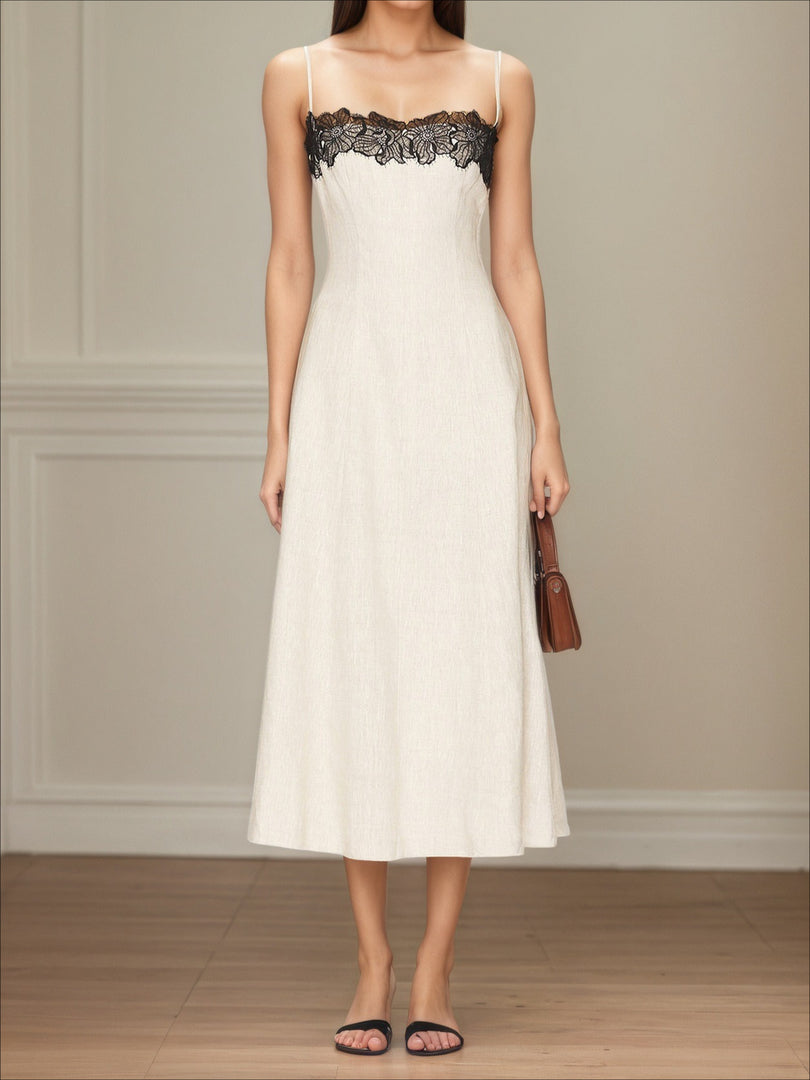 Lace Contrast Off Shoulder Summer Dress Women N6F215