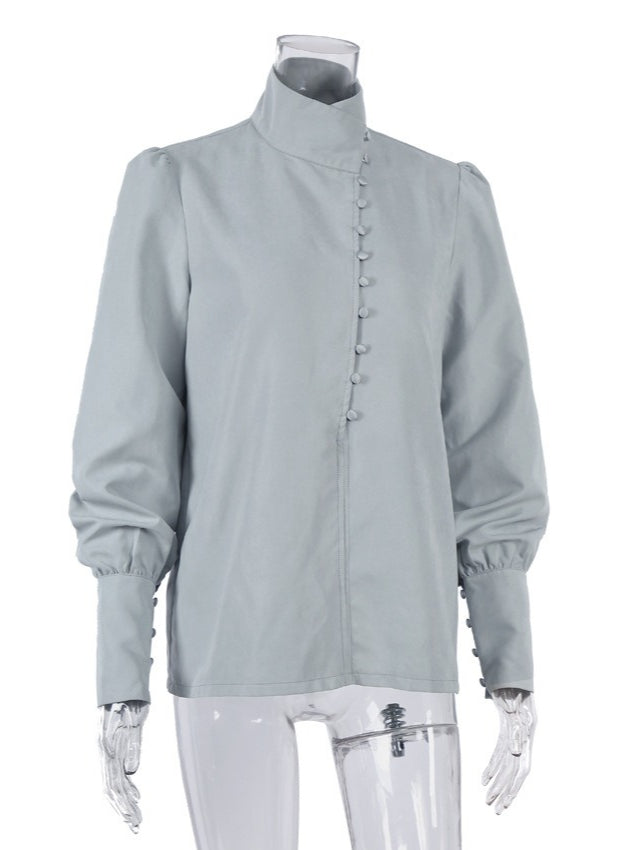 Mandarin Collar Office White Shirt Women N6C135