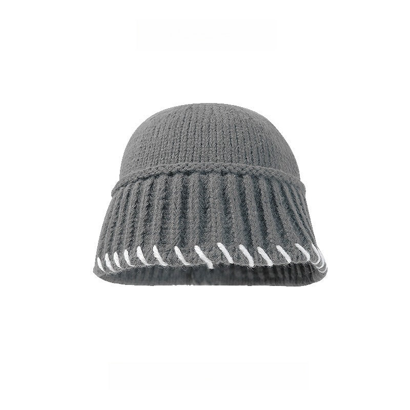 Lock-Stitch Bucket Hat Knit Fisherman Beanie Women N6H217