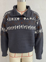 Load image into Gallery viewer, Fair Isle Polo Half Zip Knit Sweater Women Commuter N6H283