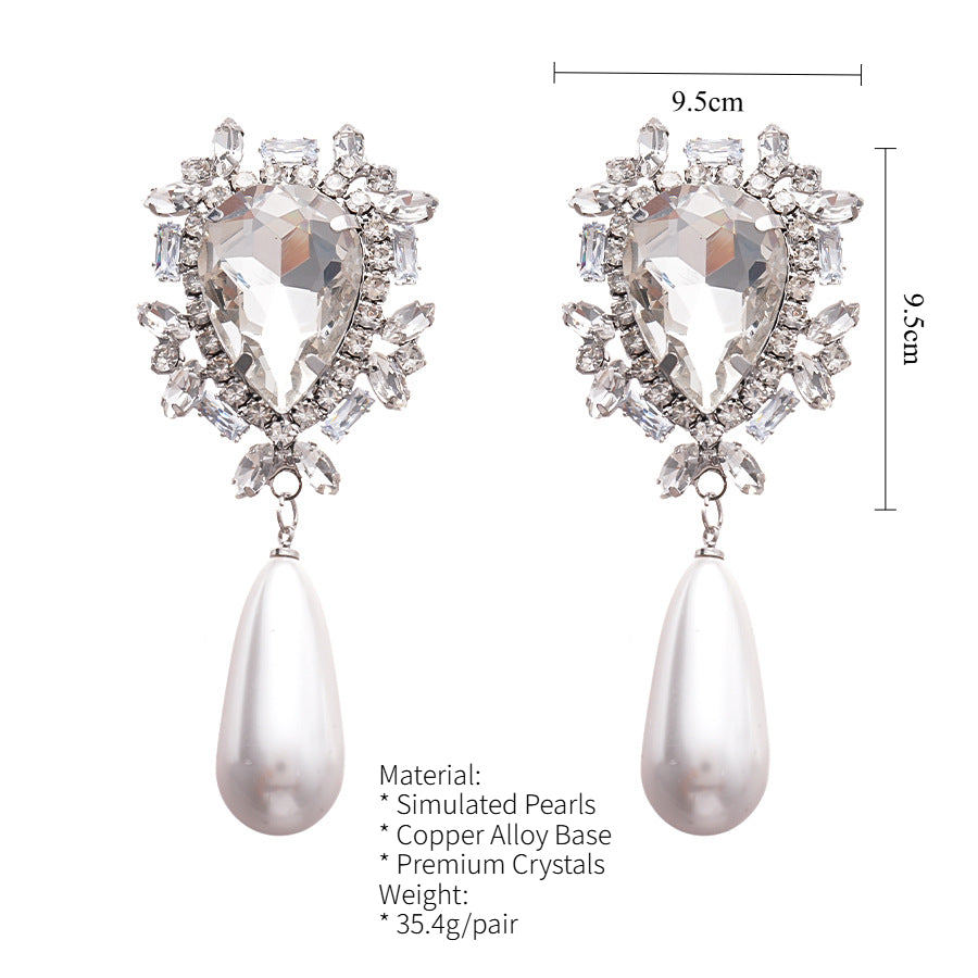 Diamond Pearl Earrings Waterdrop Sterling Silver S5P051