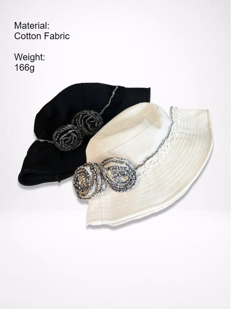 3D Flower Large Brim Bucket Hat Women N6C315