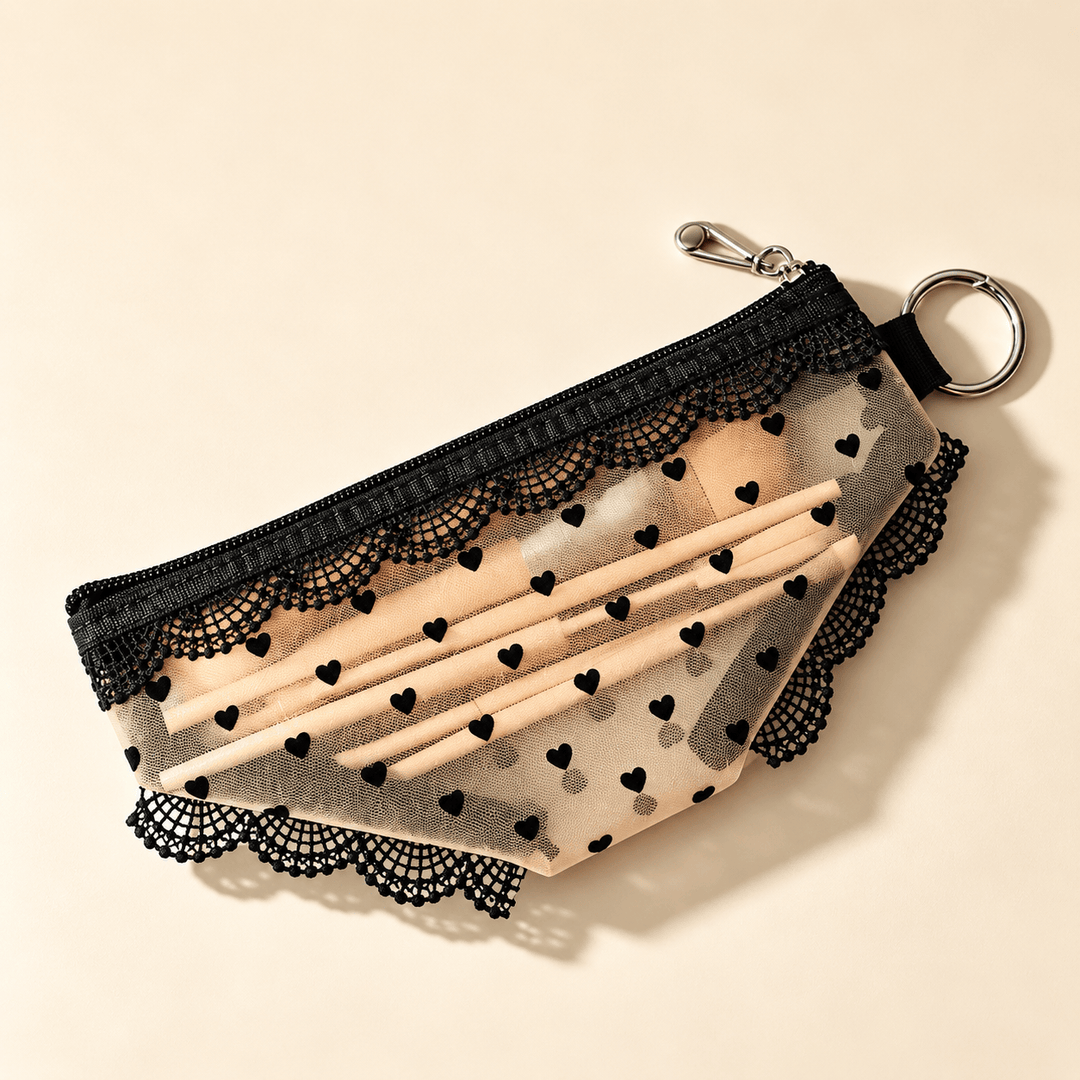 Pink Heart Mesh Triangle Pencil Pouch N6J257