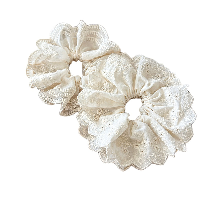White Lace Trim Continuous Loop Hair Tie S5P420