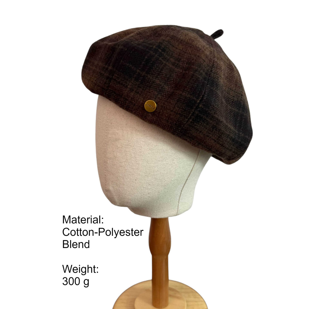 Vintage Beret Plaid Oversized Pumpkin Hat Women N6H232