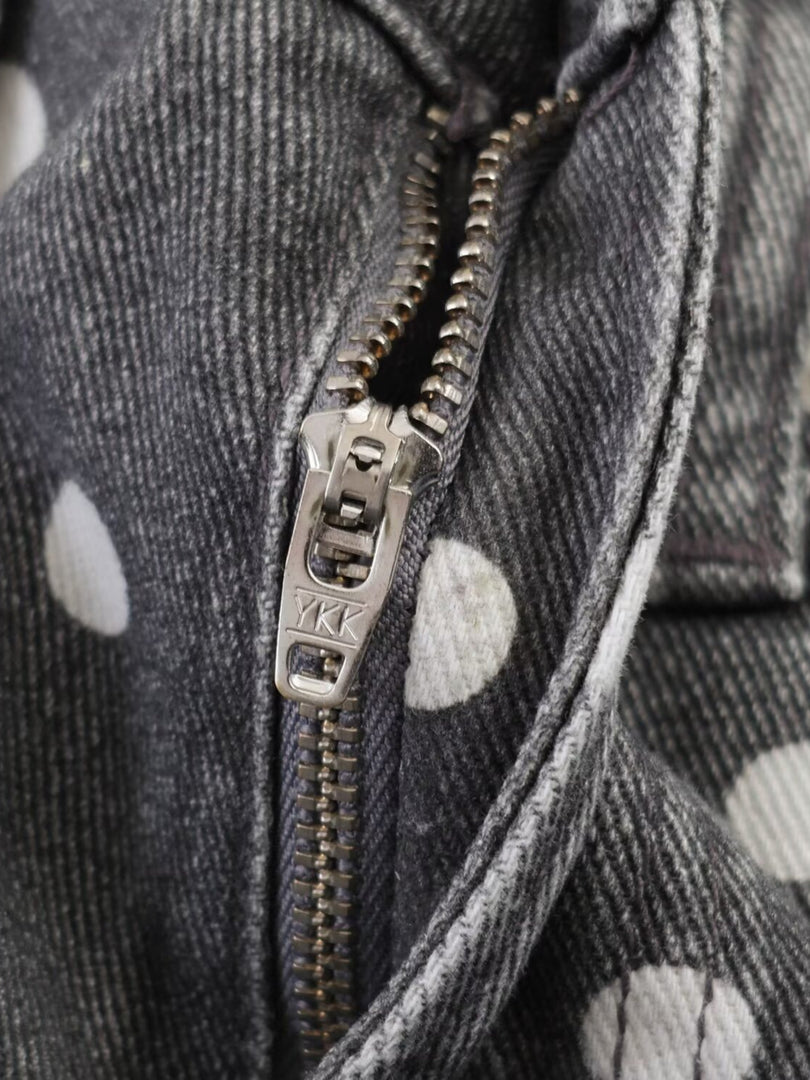Gray Polka Dot Mid-Rise Loose Ankle Jeans N6F252