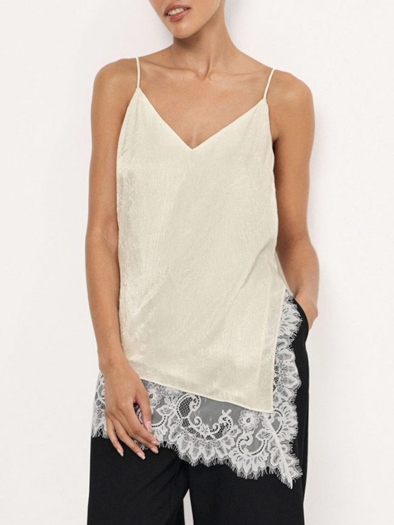 V Neck Lace Trim Sleeveless Tank Top N6F025