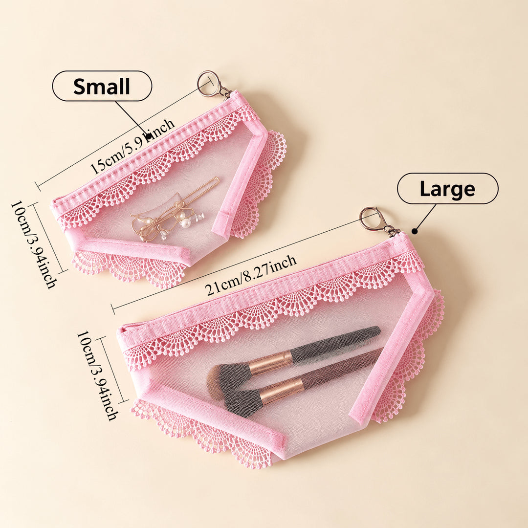 Unisex Pink Mesh Triangle Pencil Pouch N6J255